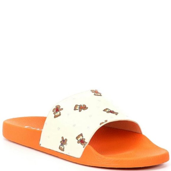 COACH Udele Sport Pool Slides Snowy Bear Chalk/Orange Women's Various Sizes NEW - Picture 3 of 8